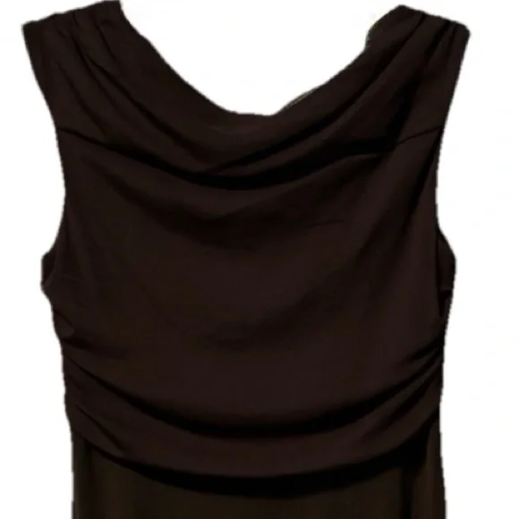 Style & Co Brown Ruched Twist Front Midi Dress | Stretchy Sheer Layered L - Picture 7 of 7